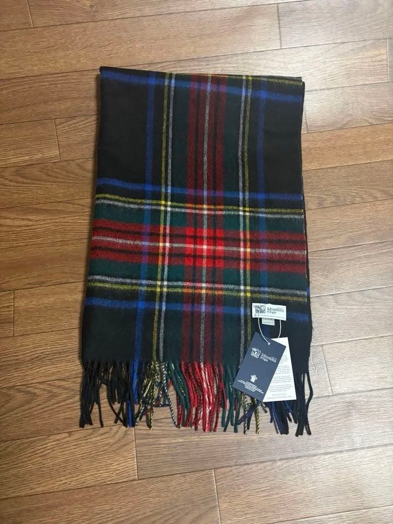 リ*コ様 大判ジョンストンズ カシミヤ 100%マフラー ストール ブラックスチ