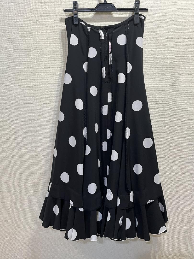 フラメンコ 1段フリルペチコート ブラック×ホワイト水玉