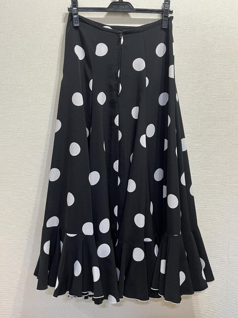 フラメンコ 1段フリルペチコート ブラック×ホワイト水玉