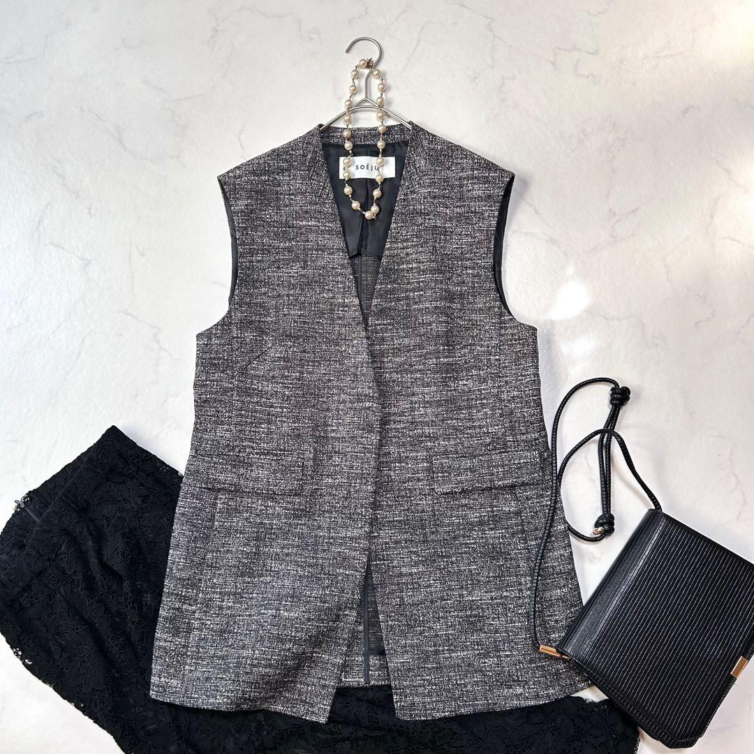 未使用級 ソージュ SOEJU ツィーディージャカードジレ ベストM ロング
