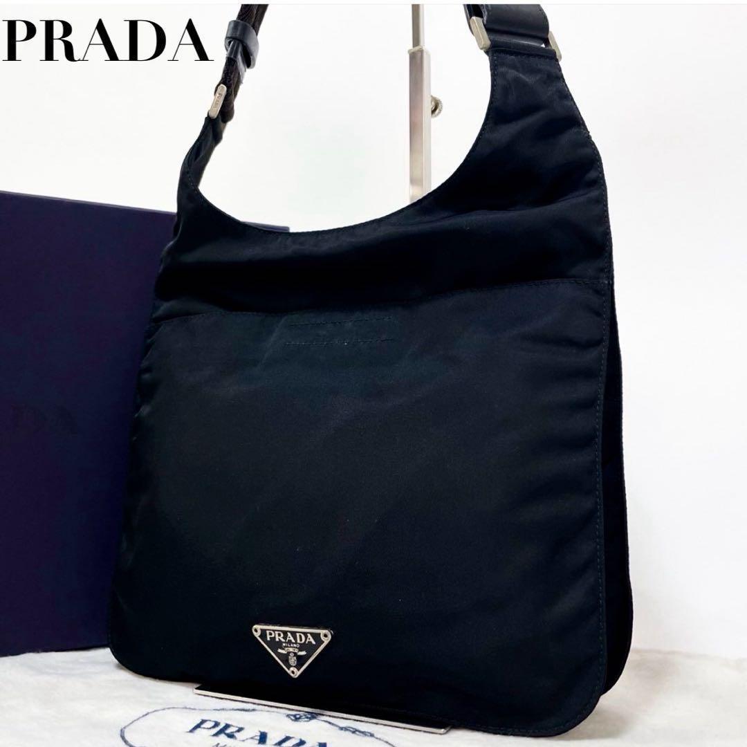 【正規品】プラダ PRADA ショルダーバッグ 三角ロゴ ナイロン レザー 黒
