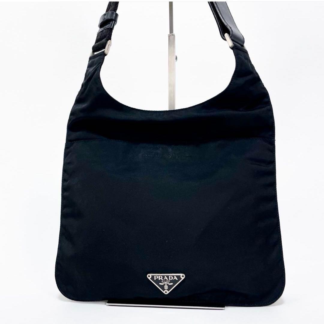 【正規品】プラダ PRADA ショルダーバッグ 三角ロゴ ナイロン レザー 黒