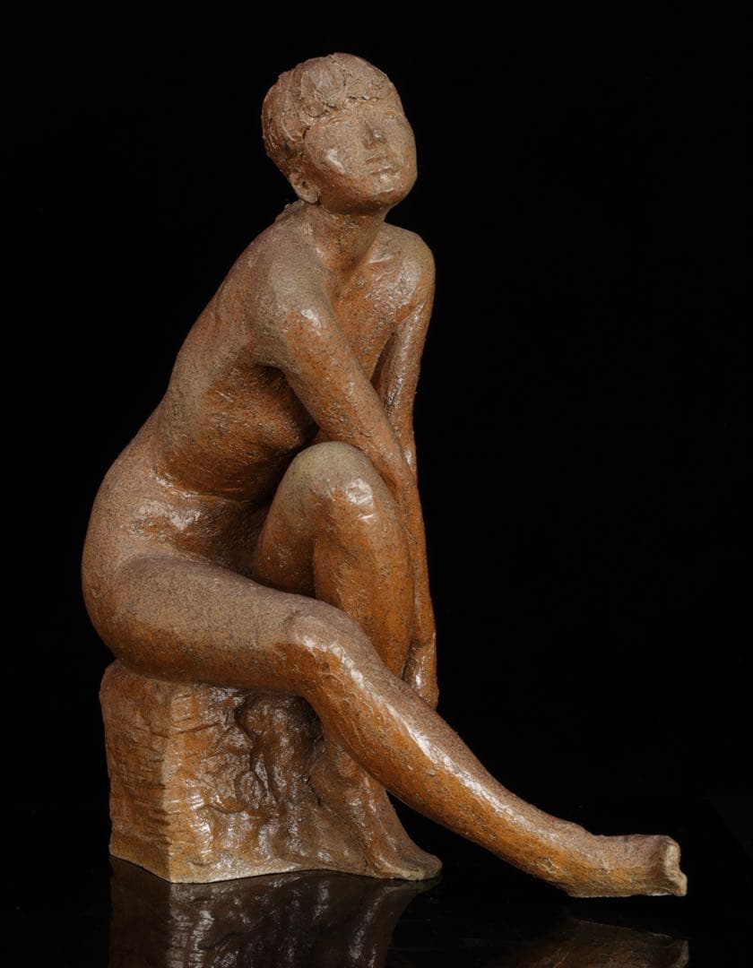 【水上守次】陶彫作品 少女像 裸婦像 在銘 栞付 女性像 彫刻 美術品 作家物