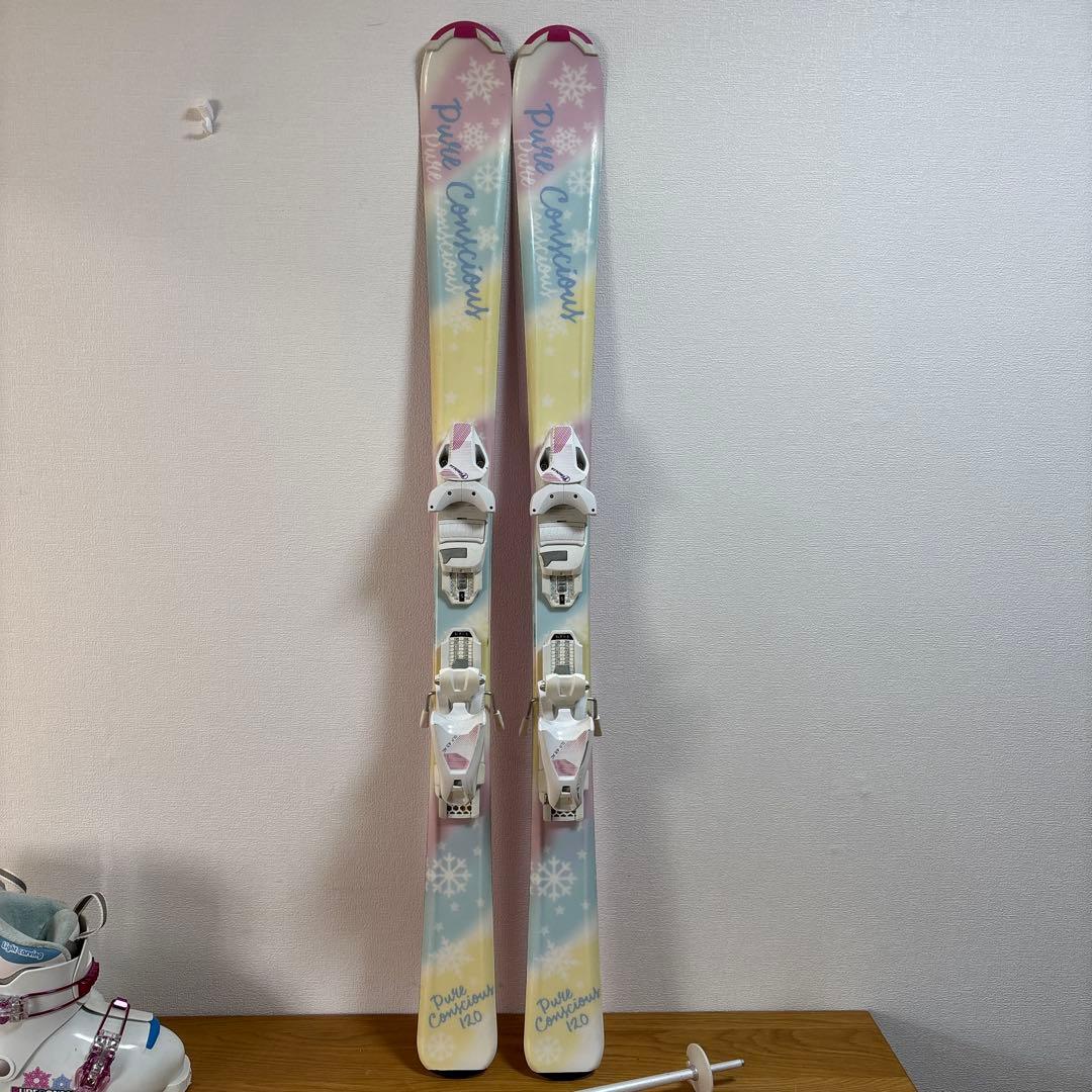 女の子　ジュニアスキーセット　ストック付120cm 21cmブーツ付