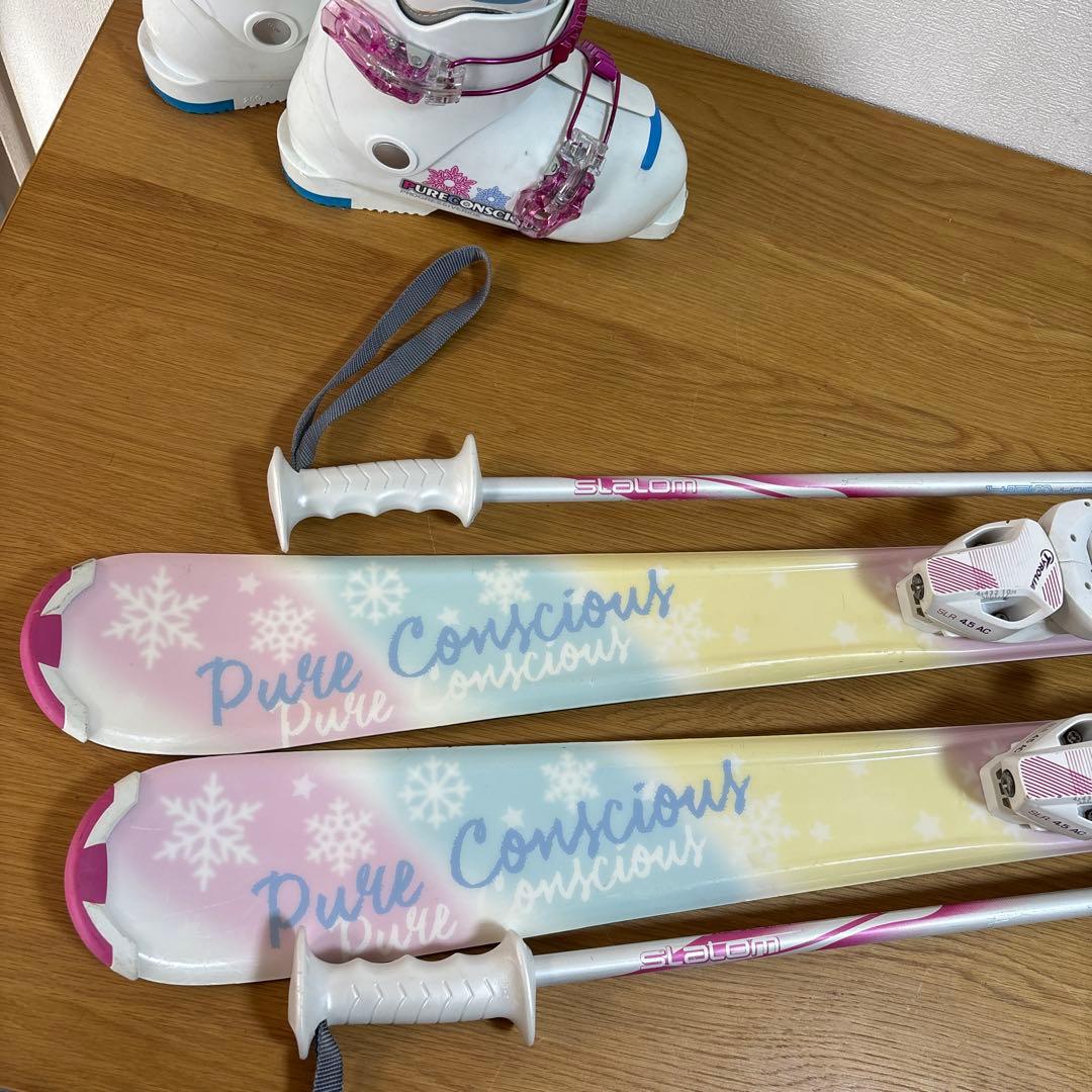 女の子　ジュニアスキーセット　ストック付120cm 21cmブーツ付