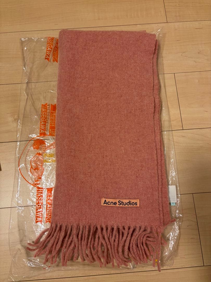 Acne Studios フリンジウールスカーフ ナロー ローズメランジ
