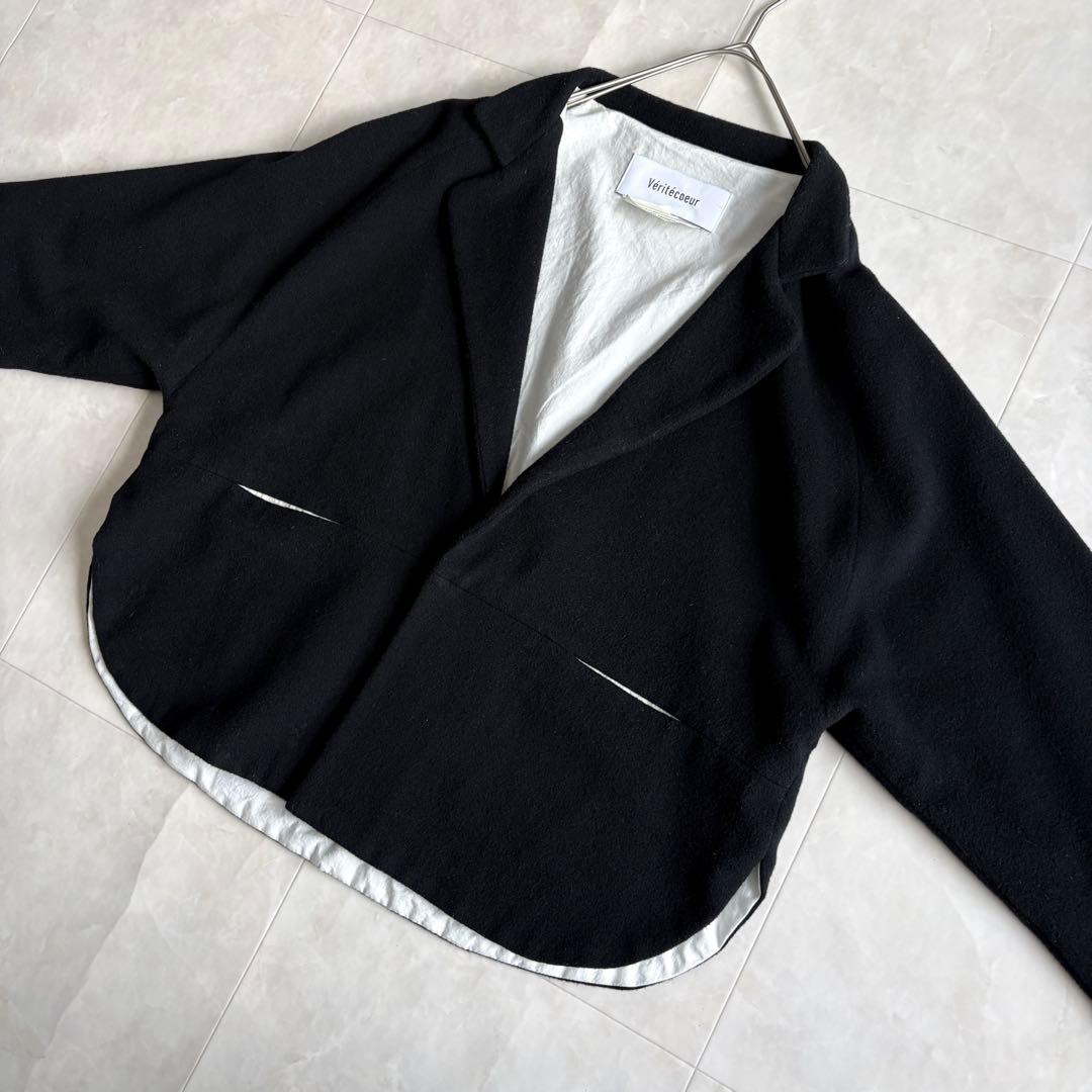 美品✨ Veritecoeur ウールカシミヤ混ショートジャケット 黒F 日本製