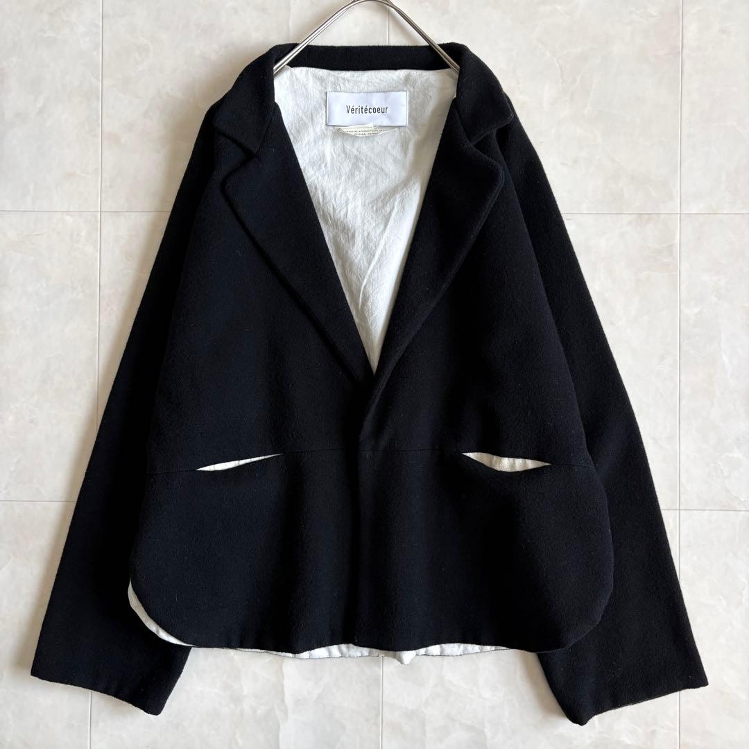 美品✨ Veritecoeur ウールカシミヤ混ショートジャケット 黒F 日本製