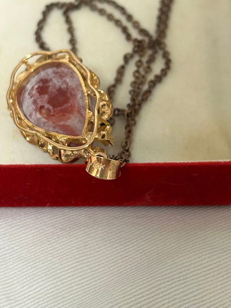 K18 インカローズ ペンダントトップ しずく型 天然石 18KL刻印あり