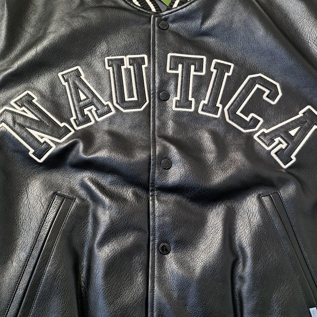 【新品タグ付】NAUTICA レザージャケット アーチロゴ アワード M 黒