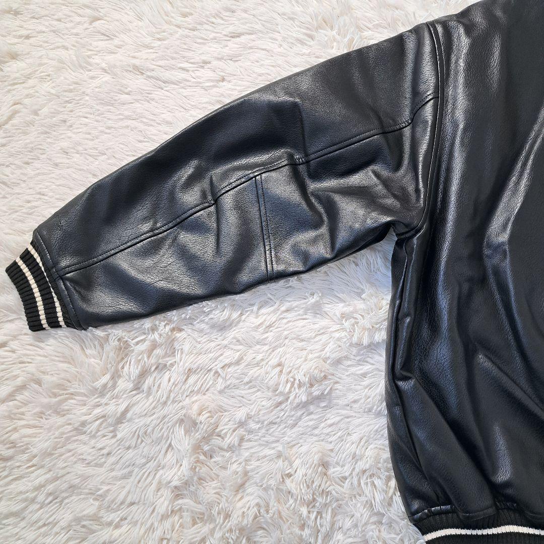 【新品タグ付】NAUTICA レザージャケット アーチロゴ アワード M 黒