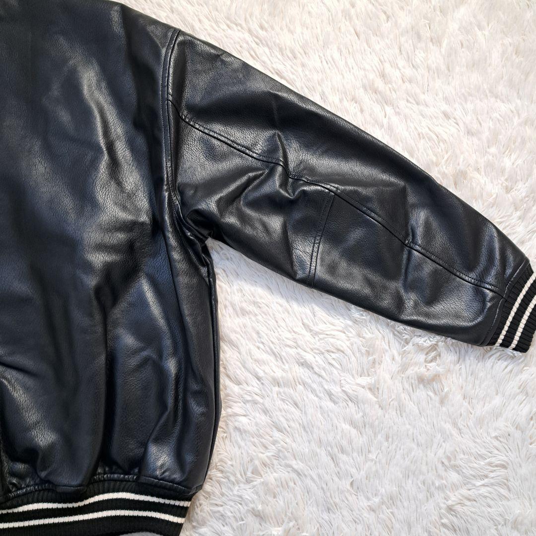 【新品タグ付】NAUTICA レザージャケット アーチロゴ アワード M 黒