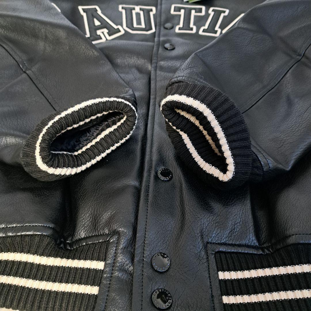 【新品タグ付】NAUTICA レザージャケット アーチロゴ アワード M 黒