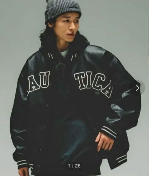 【新品タグ付】NAUTICA レザージャケット アーチロゴ アワード M 黒