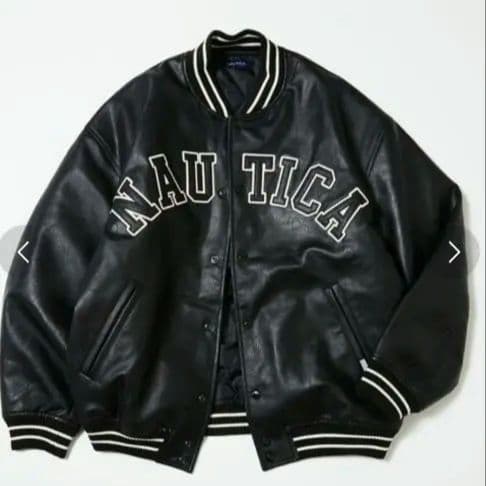 【新品タグ付】NAUTICA レザージャケット アーチロゴ アワード M 黒