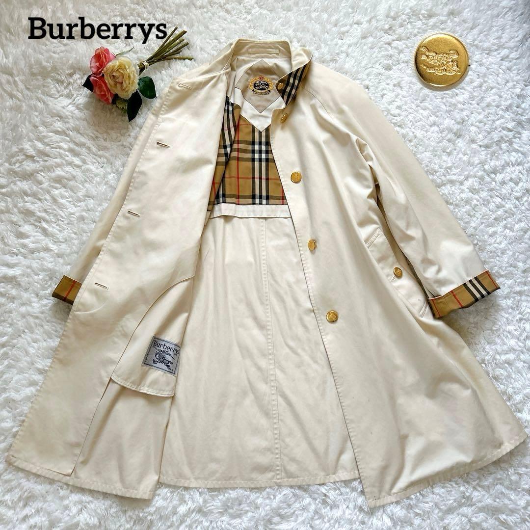 希少 バーバリー ステンカラーコート 金ボタン アーカイブ刺繍 ノバチェック M