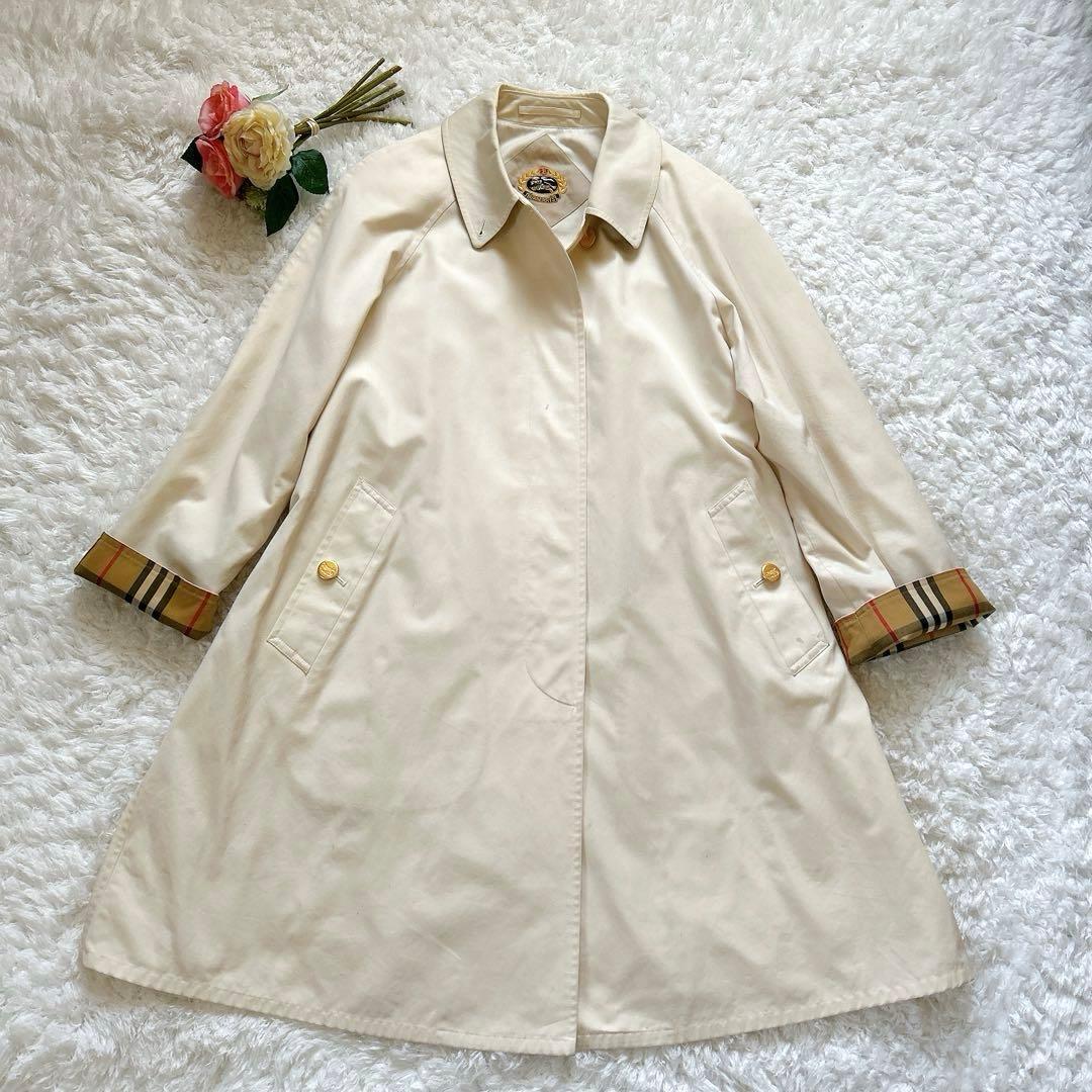 希少 バーバリー ステンカラーコート 金ボタン アーカイブ刺繍 ノバチェック M