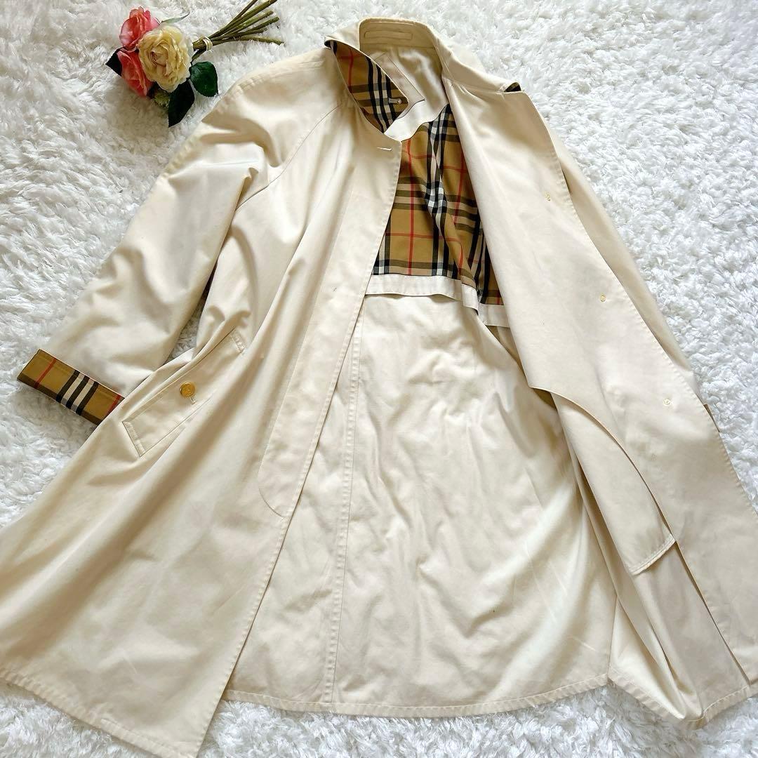 希少 バーバリー ステンカラーコート 金ボタン アーカイブ刺繍 ノバチェック M
