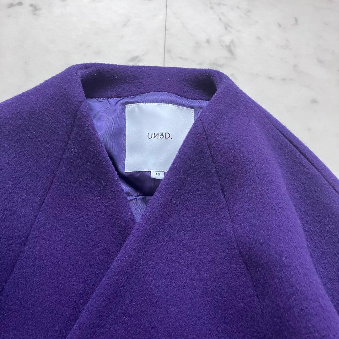 完売品 アンスリード アシンメトリーブロッキングコート 紫 ウール 36