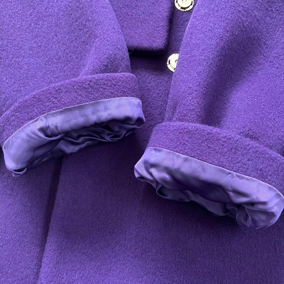 完売品 アンスリード アシンメトリーブロッキングコート 紫 ウール 36