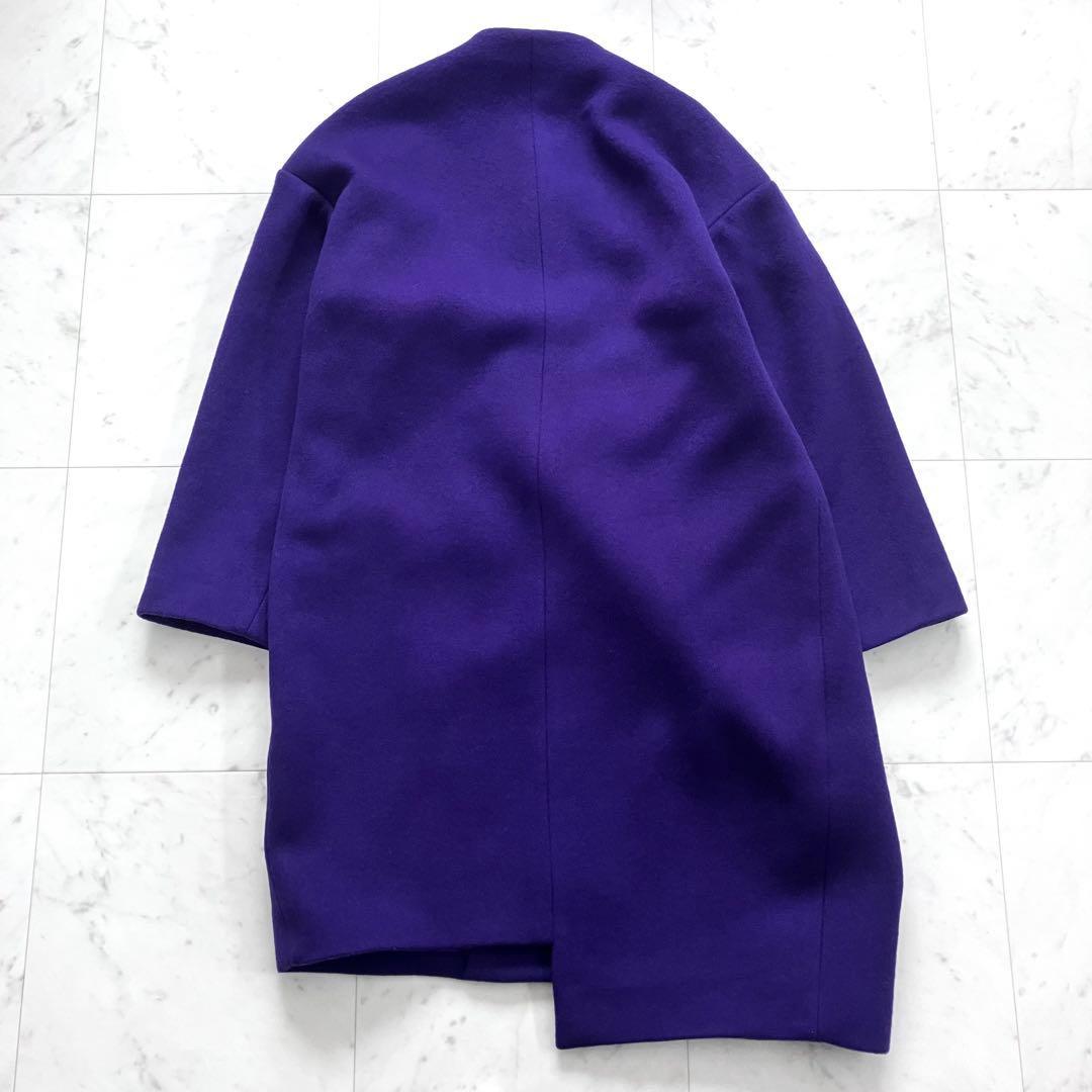 完売品 アンスリード アシンメトリーブロッキングコート 紫 ウール 36