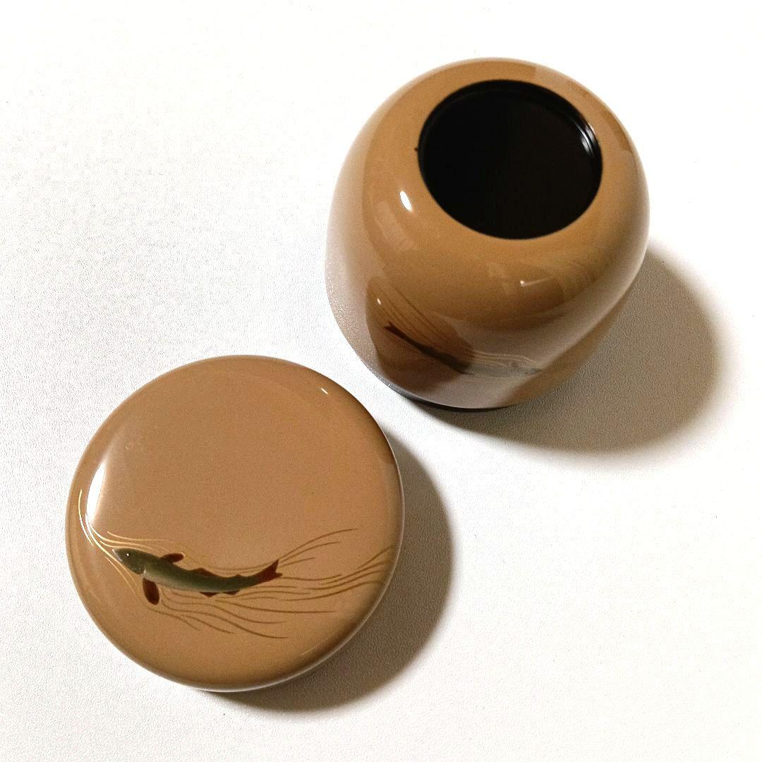 美品 山中塗 山下泰園 白中棗 若鮎 漆芸 共箱 茶道具 漆器