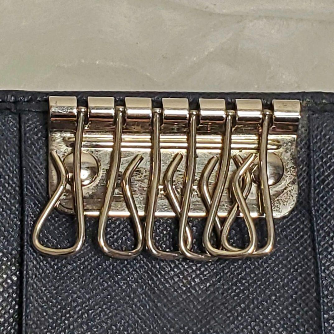 PRADA プラダ ネイビー レザー キーケース 三角ロゴ ６連 付属あり