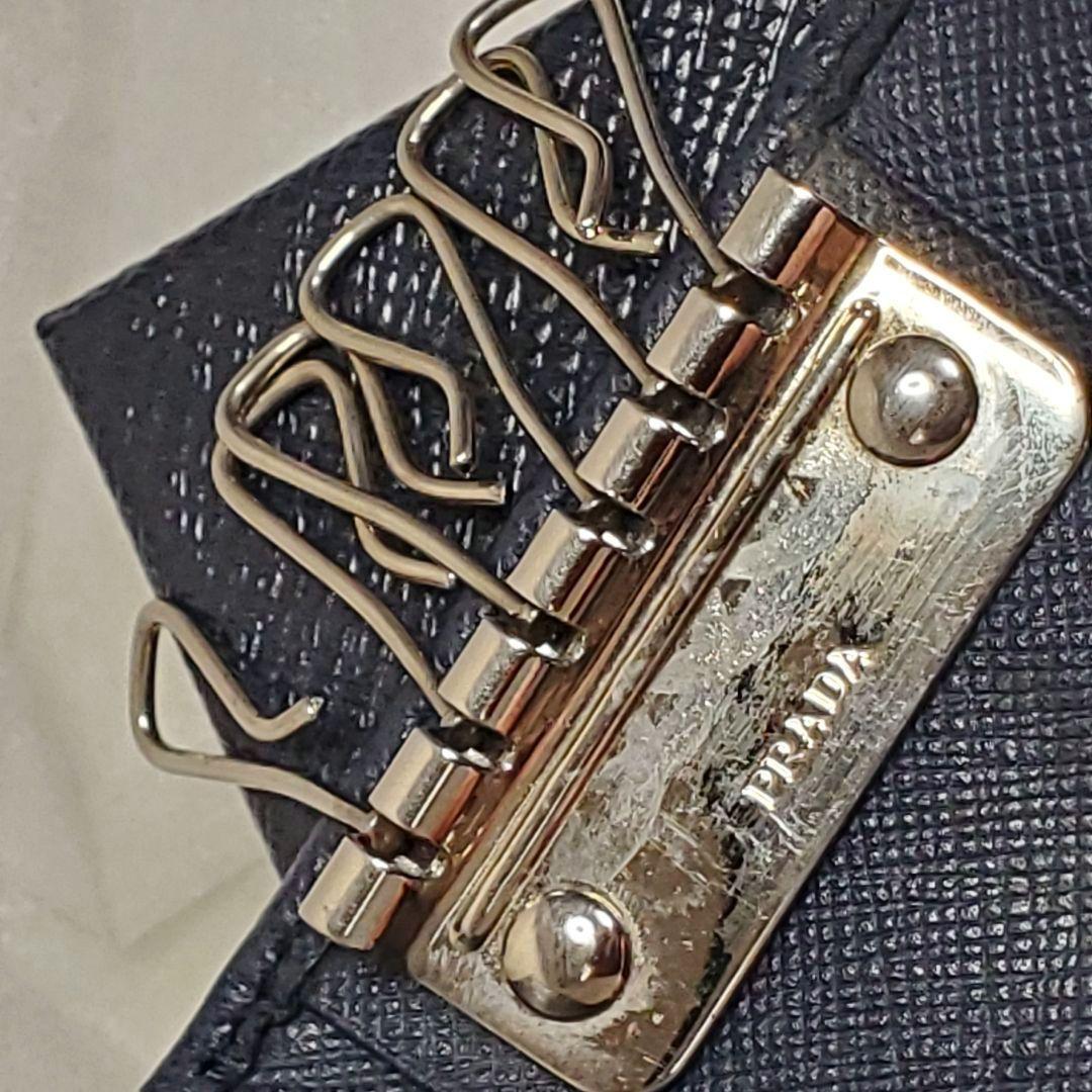 PRADA プラダ ネイビー レザー キーケース 三角ロゴ ６連 付属あり