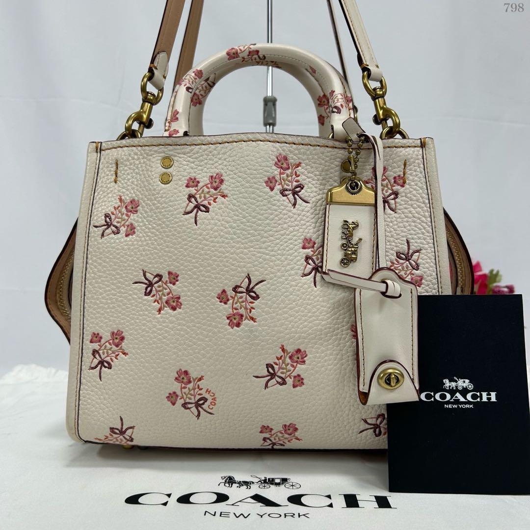 【極美品】コーチ ローグ25 2way ハンドバッグ レザー 斜め掛け 花柄