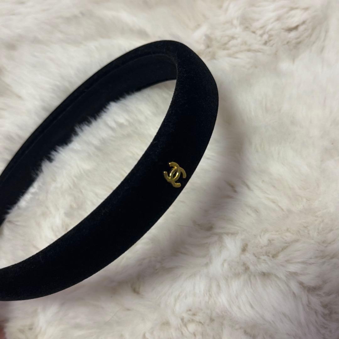 CHANEL 黒 ベルベット カチューシャ