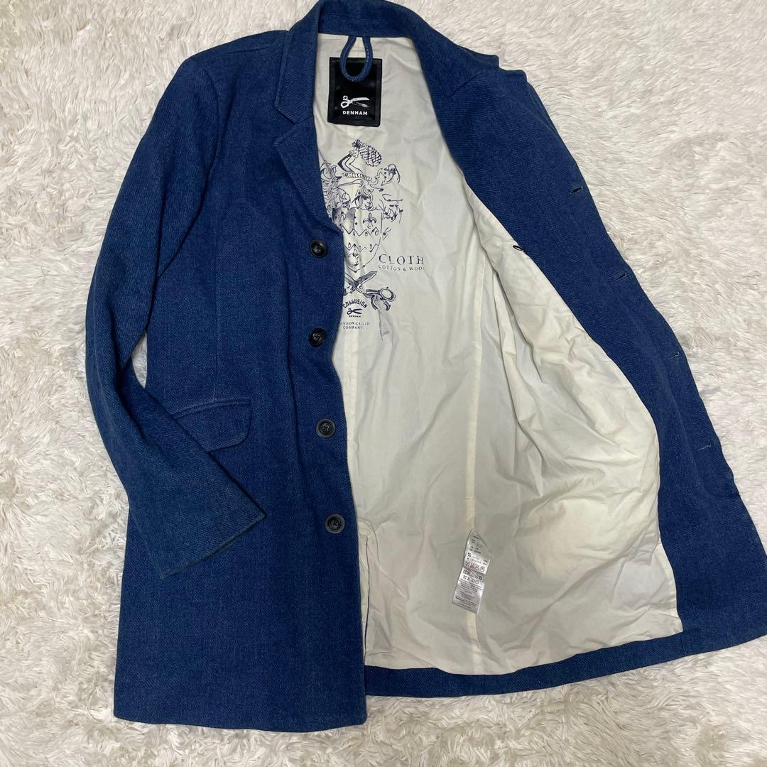 DENHAM 藍染　チェスターコート　Ｍ　デニム　テーラードジャケット　メンズ