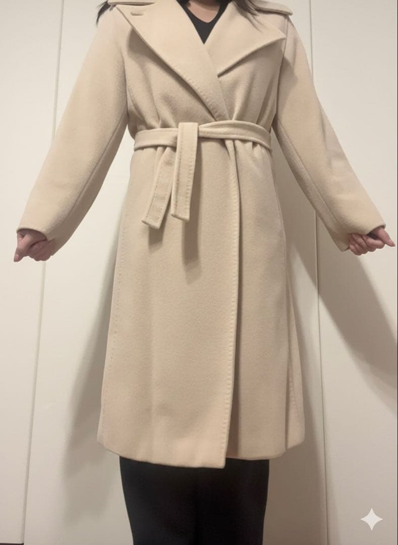 極美品☆白タグ マックスマーラ カシミヤ混 ベルテッドコート ベージュ 36