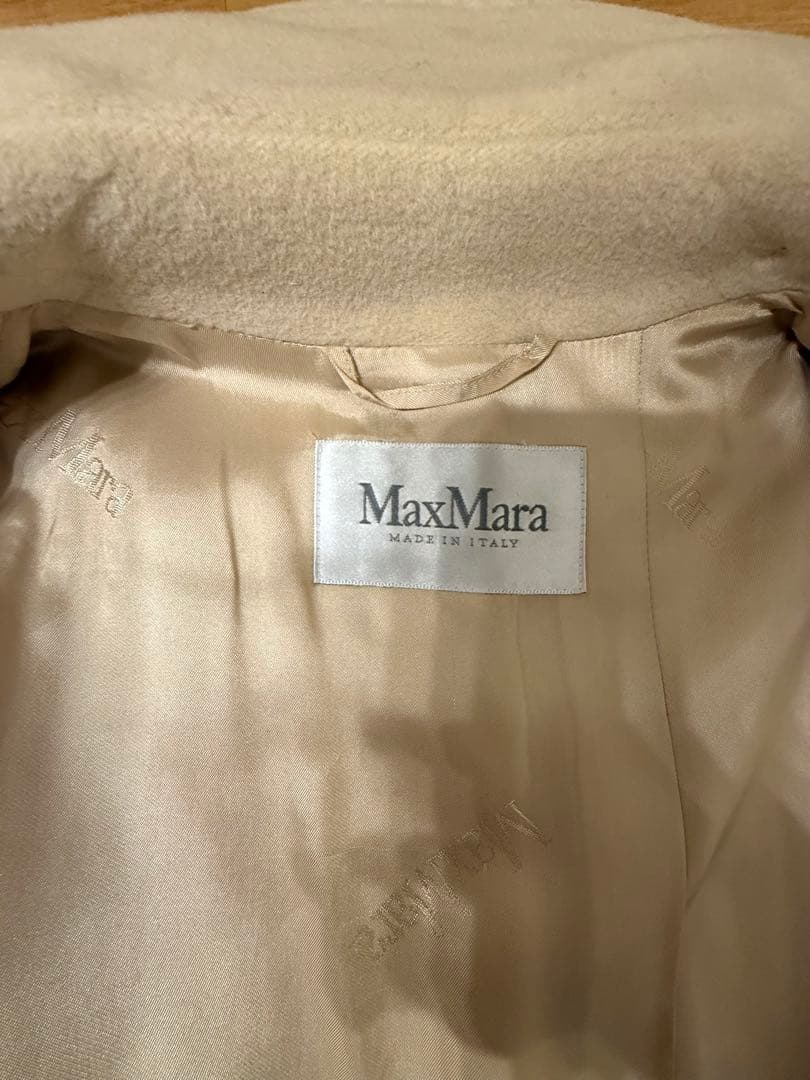 極美品☆白タグ マックスマーラ カシミヤ混 ベルテッドコート ベージュ 36