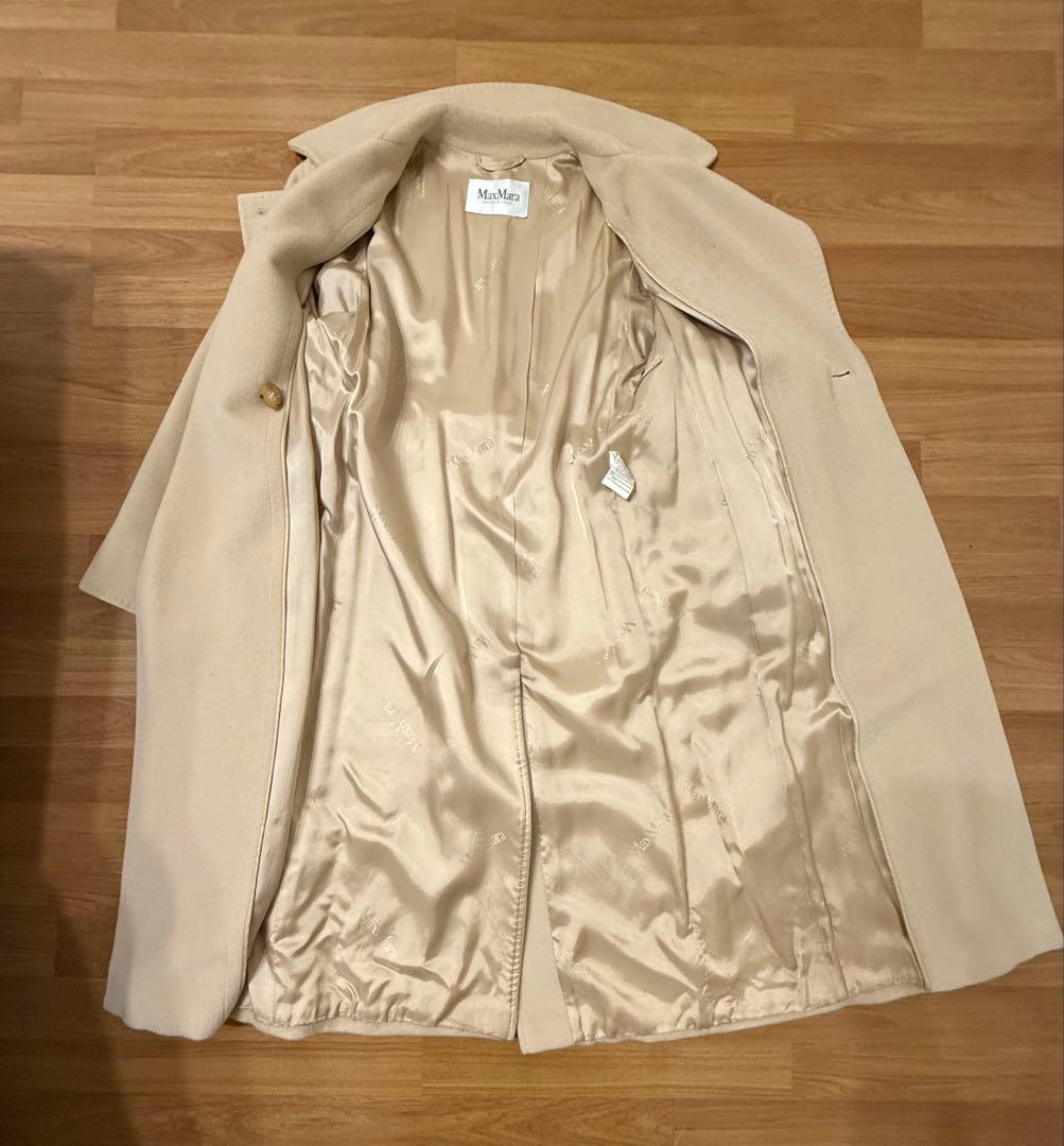 極美品☆白タグ マックスマーラ カシミヤ混 ベルテッドコート ベージュ 36