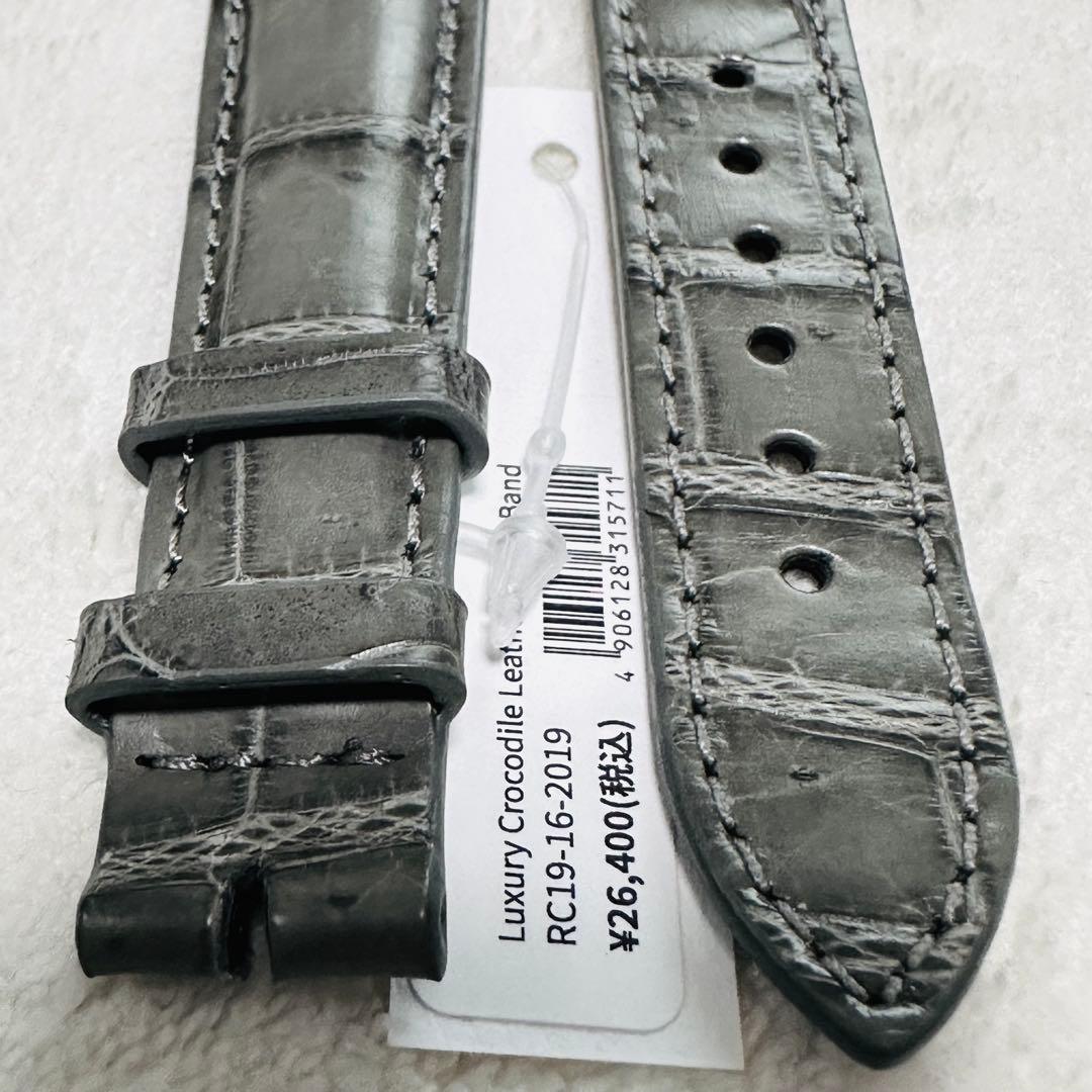 2019#19mm-16mmアッシュグレー★本物クロコダイルベルト★スイス製