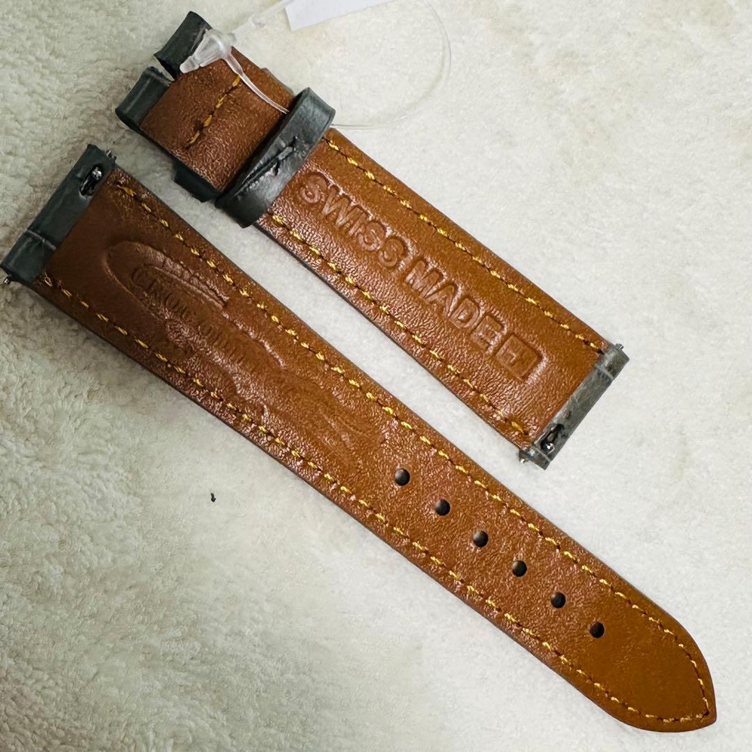 2019#19mm-16mmアッシュグレー★本物クロコダイルベルト★スイス製