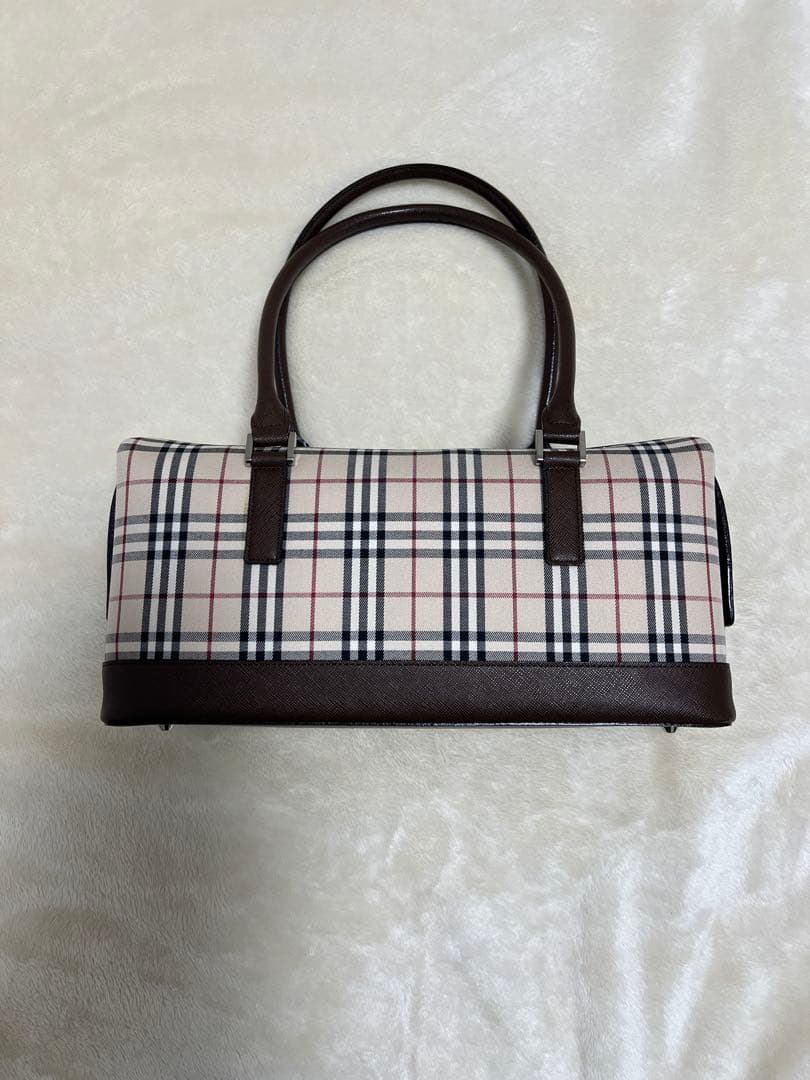 バーバリー ミニボストン ショルダーバッグ ノバチェック キャンバス レザー