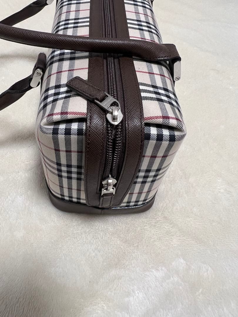 バーバリー ミニボストン ショルダーバッグ ノバチェック キャンバス レザー