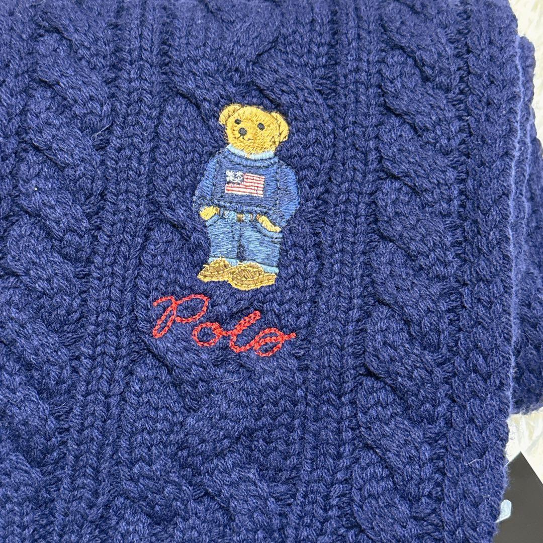 【新品タグ付】ラルフローレン ケーブルニットマフラー ベア柄