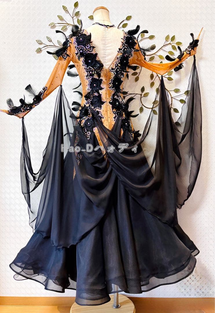 新品★ダンスドレス★スタンダード★社交ダンス★競技会★パーティー★ブラック羽