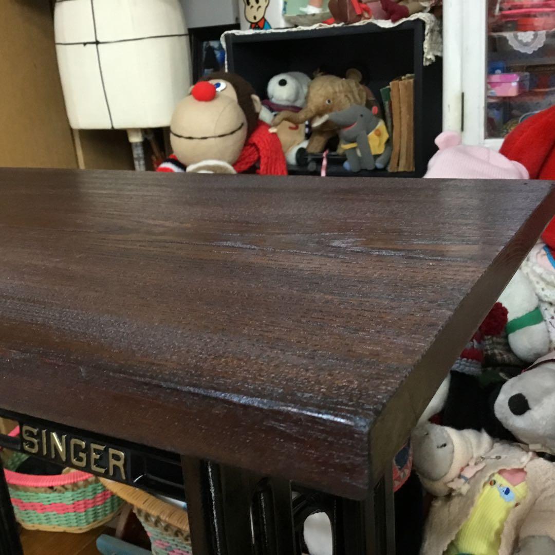 ※アンティーク※ SINGER足踏みミシン脚のテーブル　ケヤキ天板　アイアン