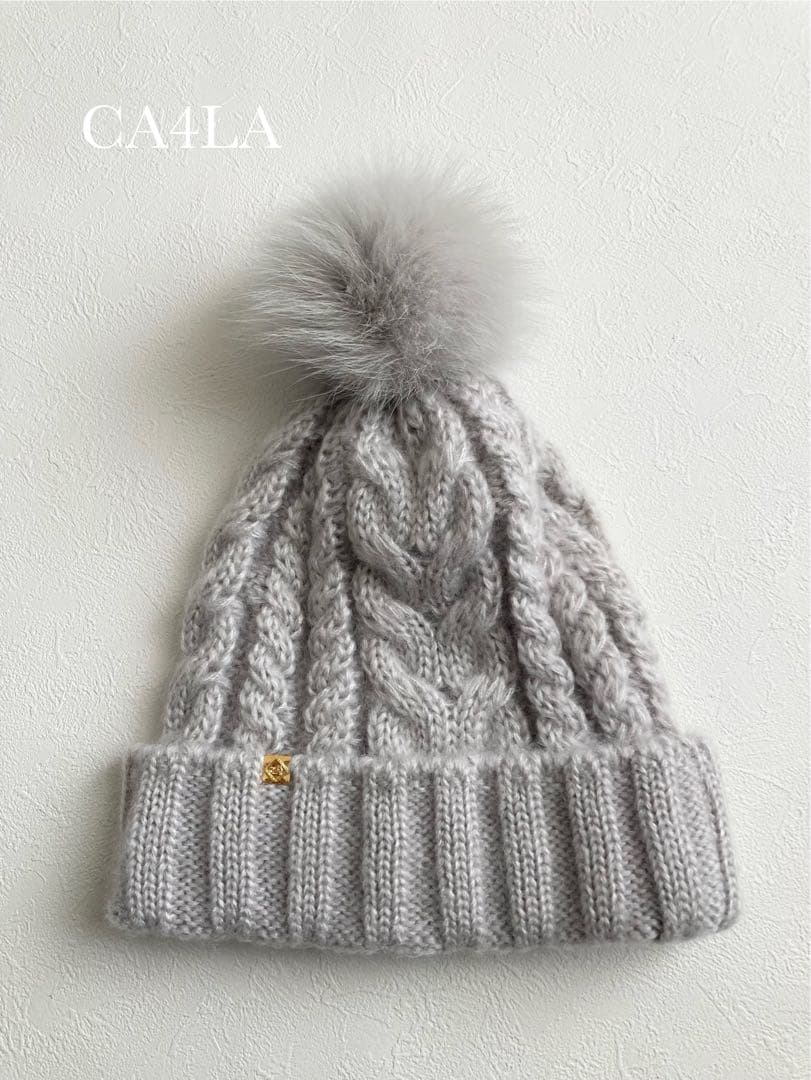 ※★未使用 カシラ ニット帽 帽子 fox ファー モヘヤ シルク ポンポン