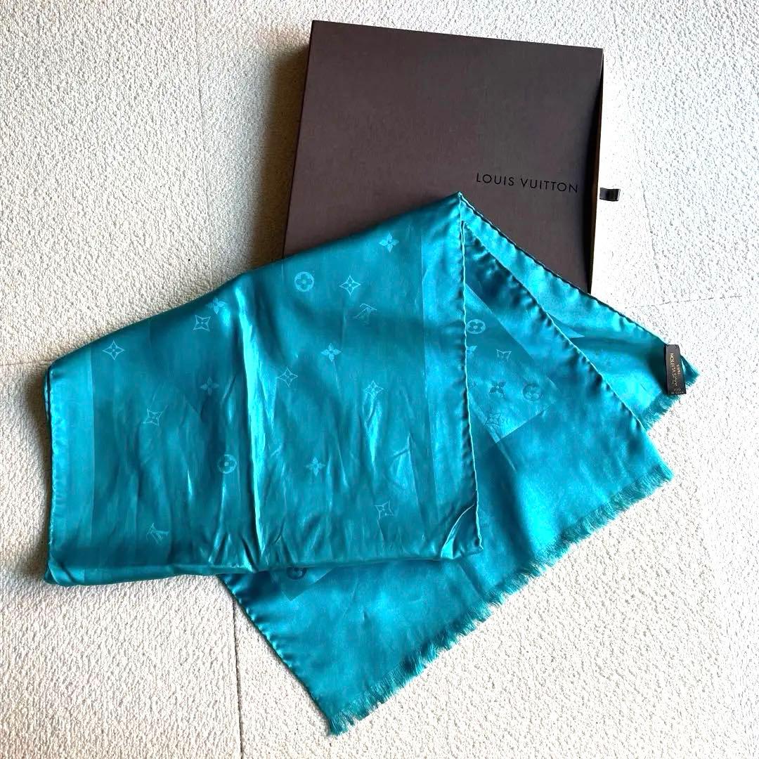LOUIS VUITTON シルク ストール スカーフ　ターコイズ