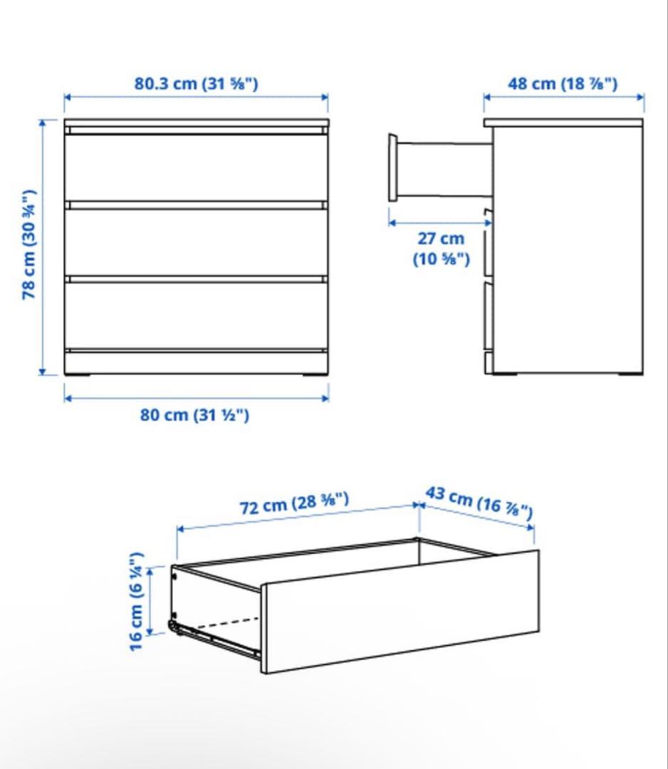 ＊東京都付近取引限定＊ 美品IKEA MALM(マルム) チェスト 3段　幅80
