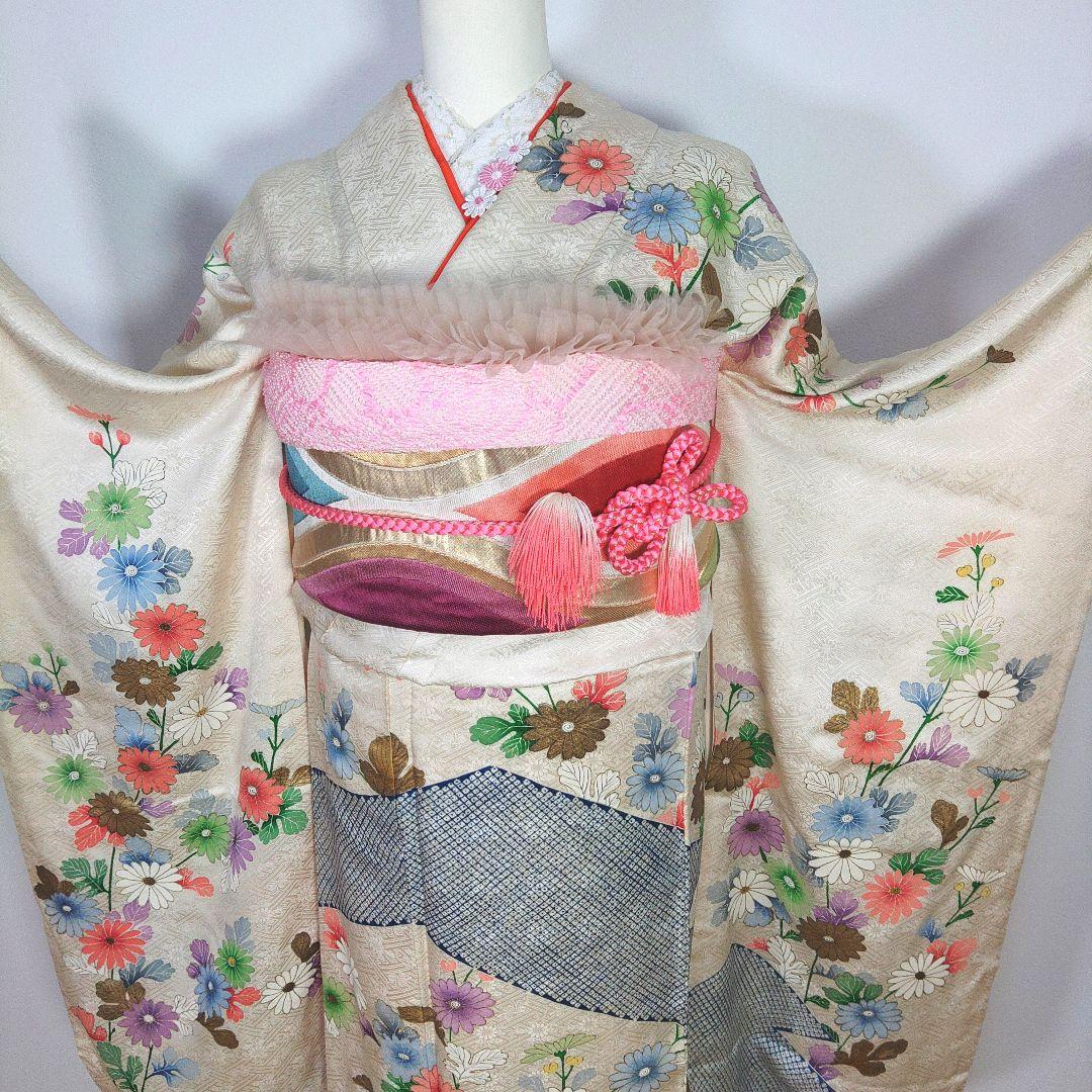 振袖　完全フルセット　25点　成人式　結婚式　前撮り　白　ホワイト　絞り柄　美品