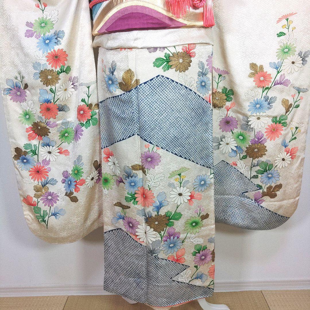 振袖　完全フルセット　25点　成人式　結婚式　前撮り　白　ホワイト　絞り柄　美品
