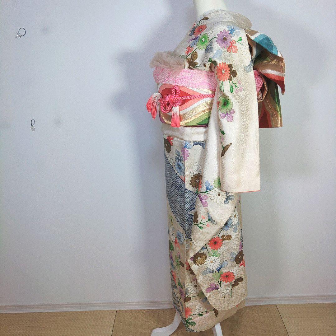 振袖　完全フルセット　25点　成人式　結婚式　前撮り　白　ホワイト　絞り柄　美品
