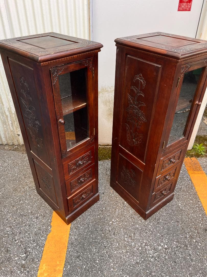 木製キャビネット ダークブラウン 2台セット
