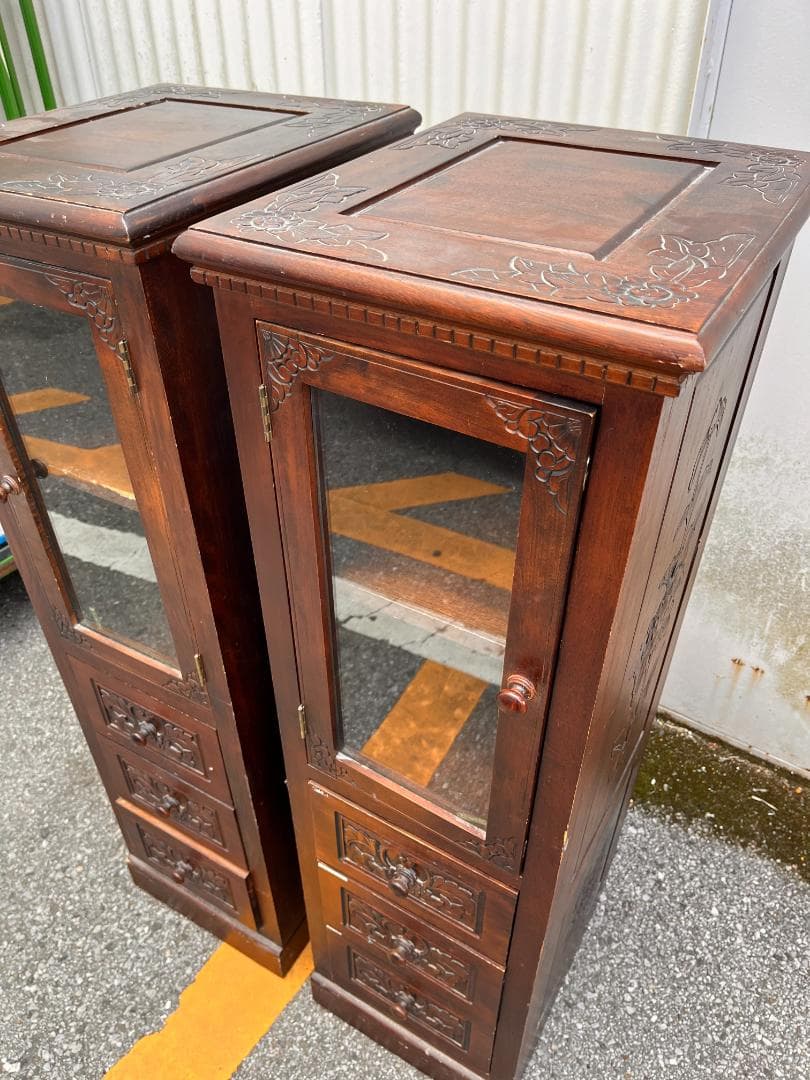 木製キャビネット ダークブラウン 2台セット