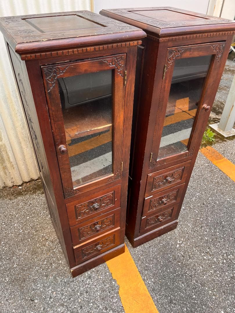 木製キャビネット ダークブラウン 2台セット